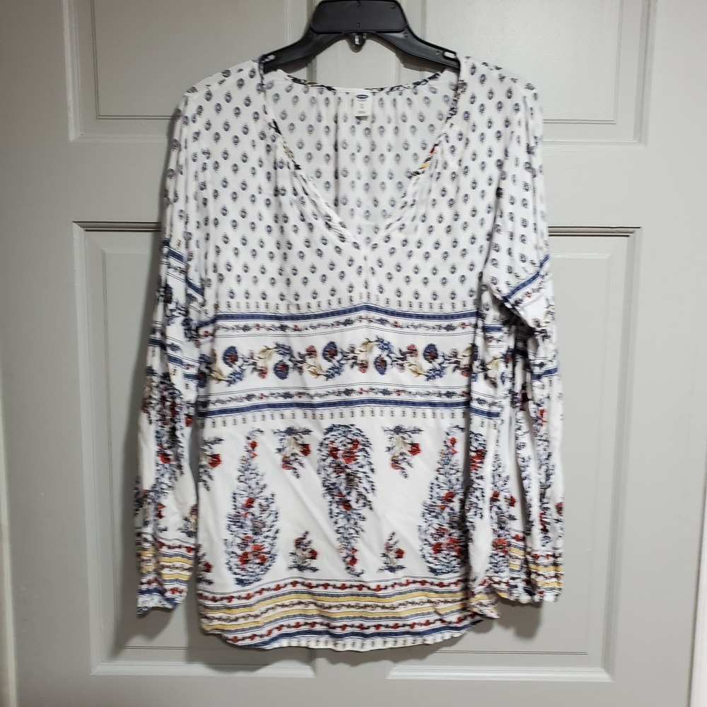 Old Navy Women's XL Boho Floral Peasant Blouse Long Sleeve V-neck Lightweight